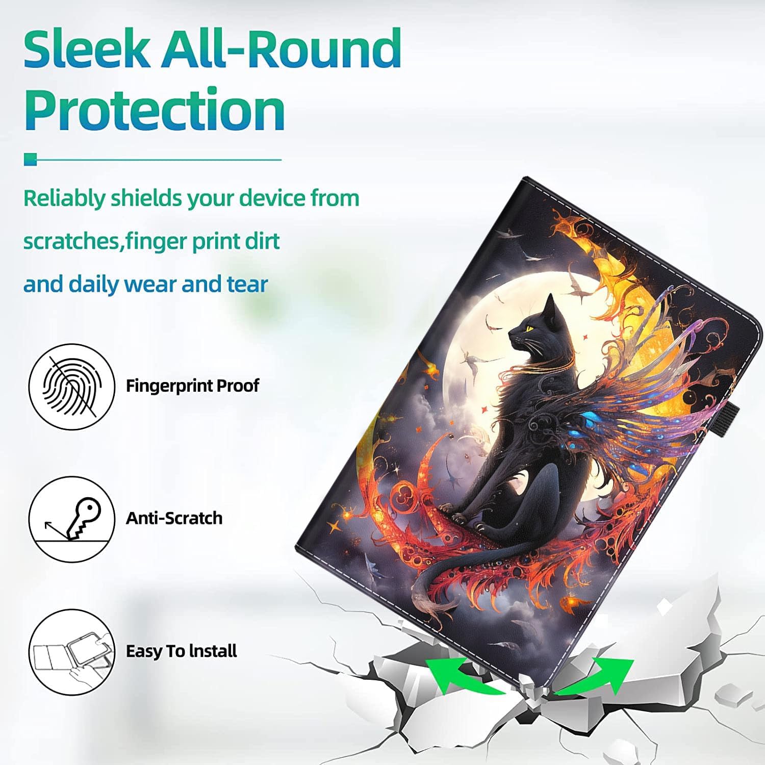 Case for All-New Amazon Kindle Fire HD 10 and Fire HD 10 Plus Tablet (13th/11th Generation, 2023/2021 Release) 10.1, Slim Folding Stand Cover with Auto Wake/Sleep, Moon Cat