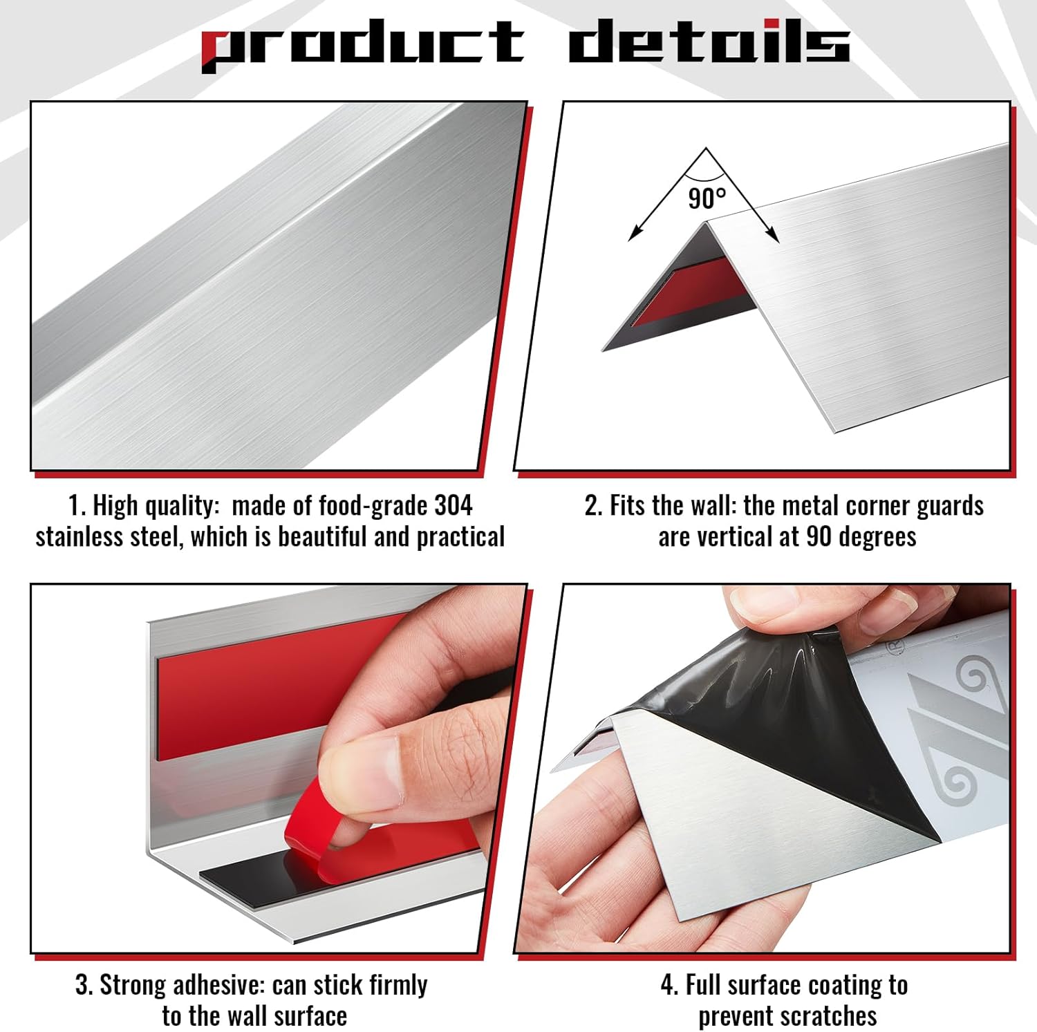 Gisafai 10 Pcs Self Adhesive Stainless Steel Corner Guards 1 x 1 x 36 Inch Wall Corner Protector Pack Metal Corner Trim with 90 Degree Angle for Wall Protection and Decoration Accessories