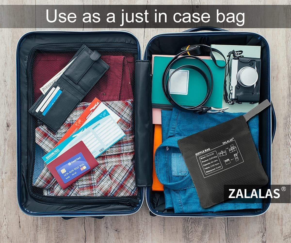 ZALALAS Sac De Voyage Pliable 96L Étanche – Fourre-Tout Léger Avec Poches, Nylon Oxford, Idéal Sport, Week-end, Avion (Noir)