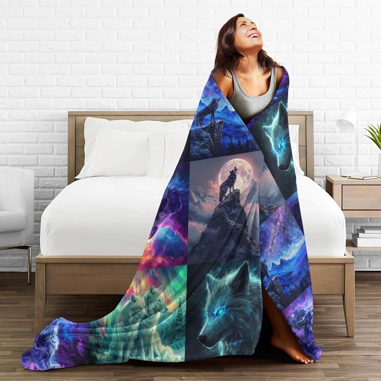 Wolf Blanket Colorful Wolf Fleece Throw Blanket Fuzzy Plush Super Soft Cozy Warm Wolf Stuffed Animal Decor Cool Wolf Blanket Gifts for Boys Girls Kids Adult Men Women 50"X40" - Image 7