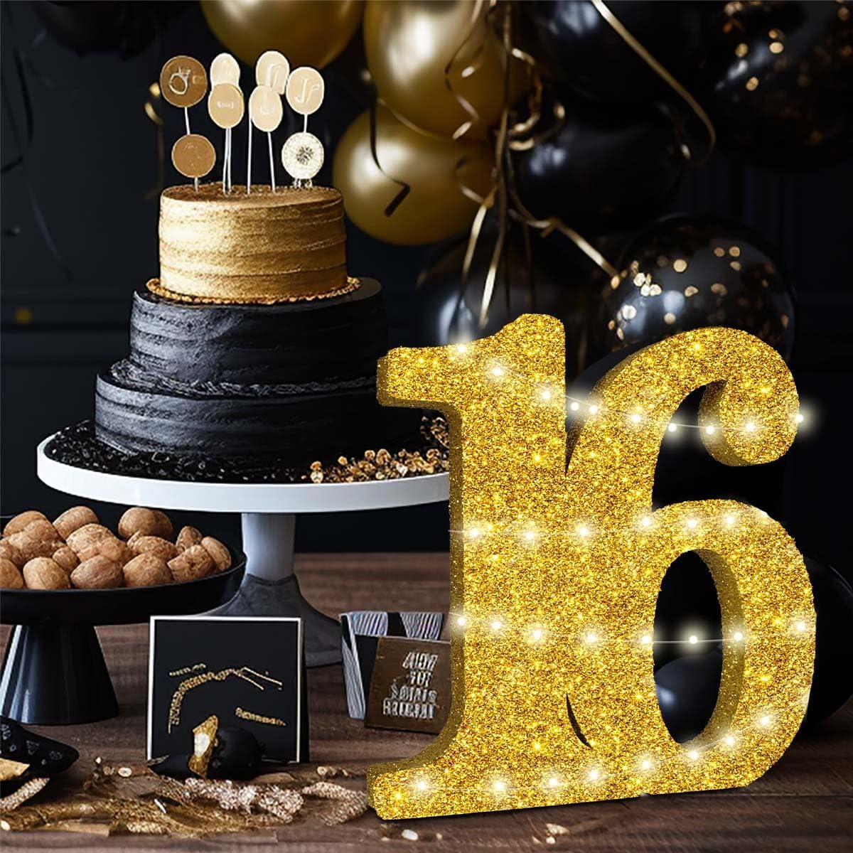 16th Birthday Decorations for Boys and Girls,30cm Gold Glitter Number 16 Sign Birthday Centerpiece,Number 16 Table Topper