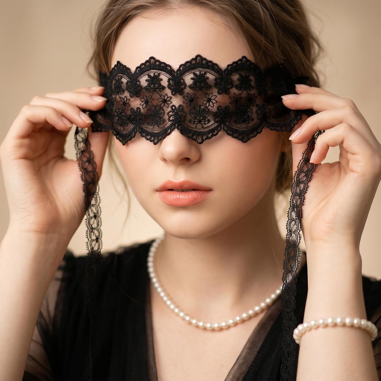 Black Lace Mask - Women Lace Masquerade Mask for Aldult Couples Play | Hollow Flower Lace Mask Adjustable Straps, Comfortable to Wear