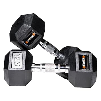 Kore Rubber Coated Professional 12.5 Kg (Set of Two) Hexa Fixed Dumbbells Home Gym Exercise Equipment for Men & Women, Black - image, photos