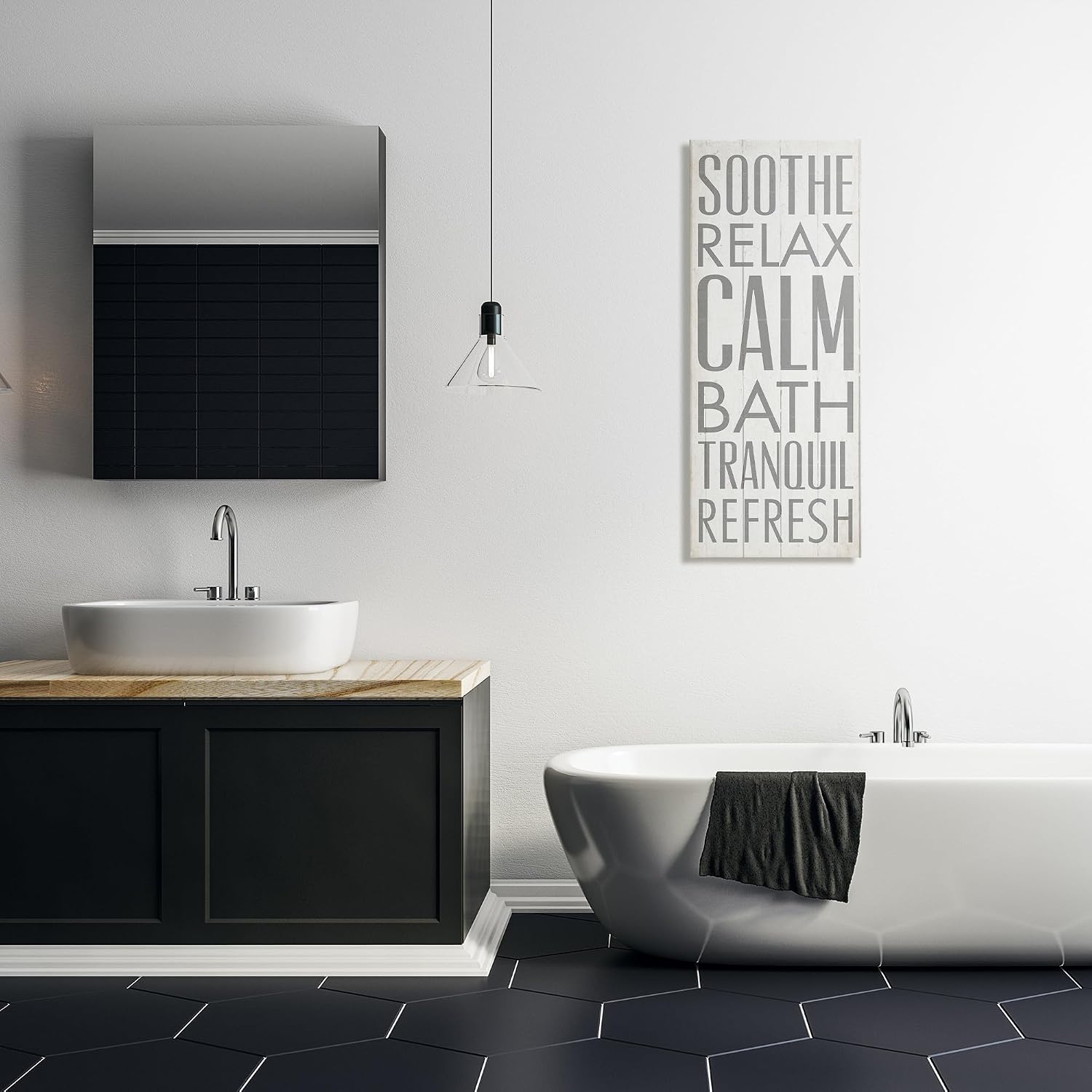 Stupell Industries Soothe Calm Relax Bath Bathroom Canvas Wall Art, 17x40, Multi-Color