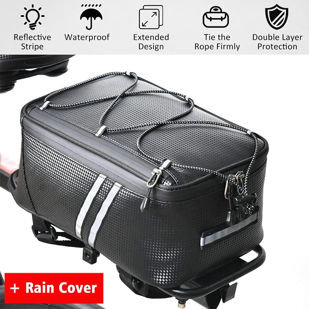 Tookie 8L Rear Carrier Luggage Bike Bag, Waterproof PU Leather Bicycle Rear Seat Cargo Bag Luggage Bike Bag Bicycle Saddle Bag with Rain Cover, Easy to Install - Image 4