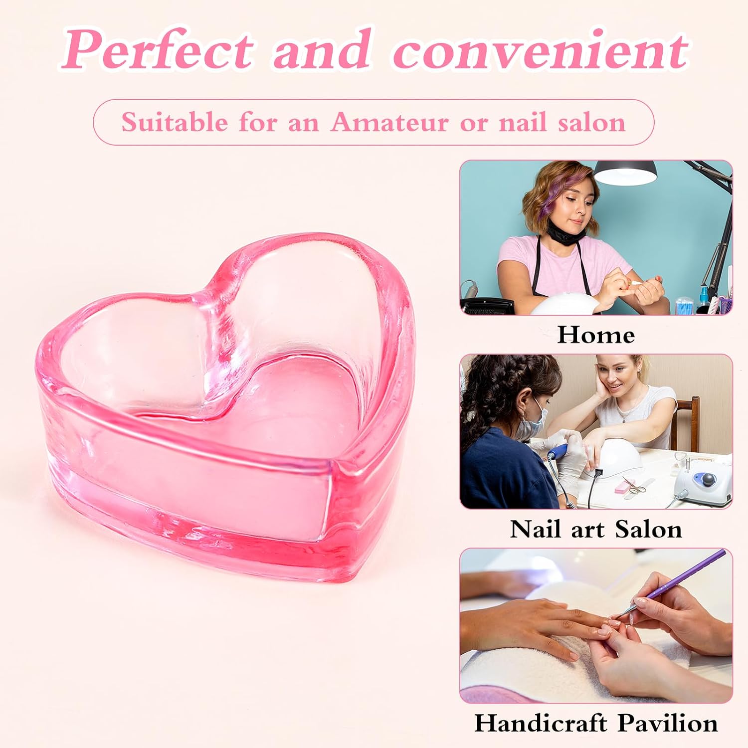 Ouligay Dappen Dish for Monomer, 2pcs Heart-Shaped Dampen Dish for Nails, Glass Monomer Dish, Crystal Monomer Cup for Acrylic Liquid, Nail Art Tools, Pink