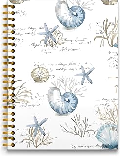 Vintage Beach Ocean Notebook, Seashell Coral Aesthetic Notebook, Ocean Composition Spiral Notebooks, Seashell Gifts, Beach Office Decor, 5.5x8.3 Inch