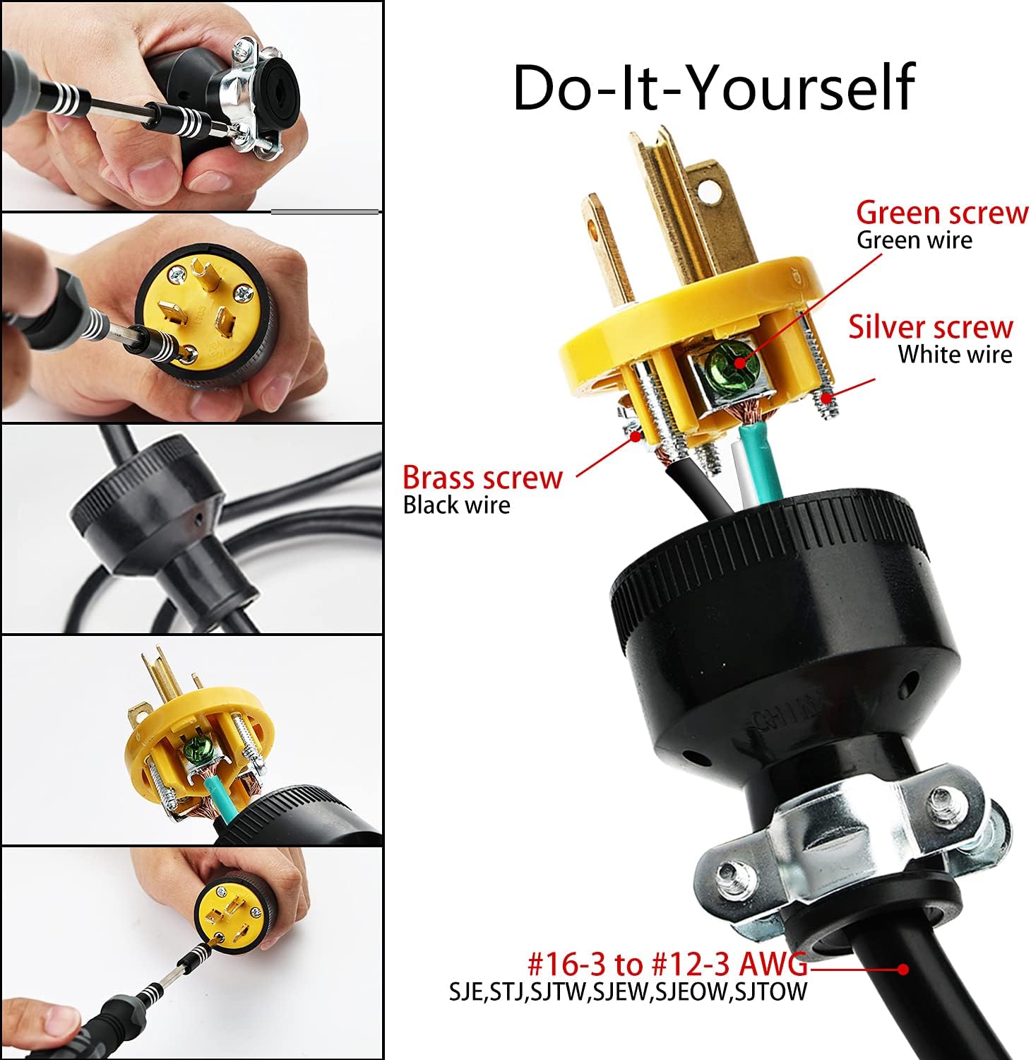 STARELO Electrical Replacement Plug Extension Cord End Black Shell 125V 20A 2Pole 3Wire NEMA 5-20P Industrial Grade 3 Prong Straight Blade Grounding Type 3 pcs(5-20)