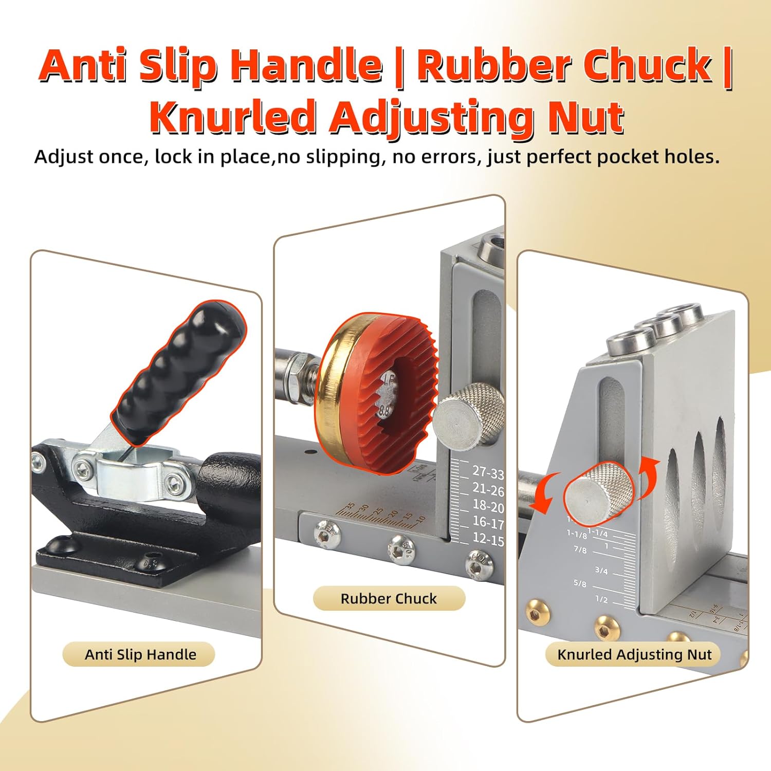 Pocket Hole Jig Kit, New Version One-Side Operation, Precision 15° Drilling, Pocket Screw Jig with 3/8" Step Drill Bit, Depth Stop Collar, Adjustable Thickness, Perfect for Woodworking Joinery