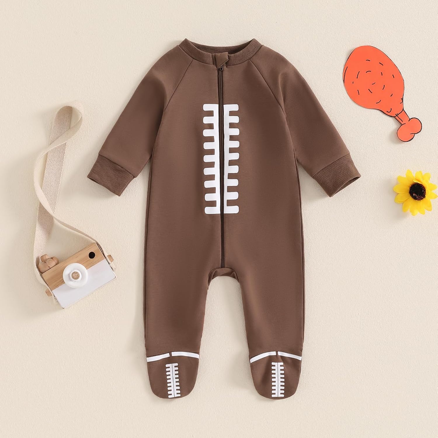 allshope Newborn Baby Boy Girl Fall Outfit Romper Sweatshirt Football Rugby Print Jumpsuit Bodysuit Infant Clothes - Image 2