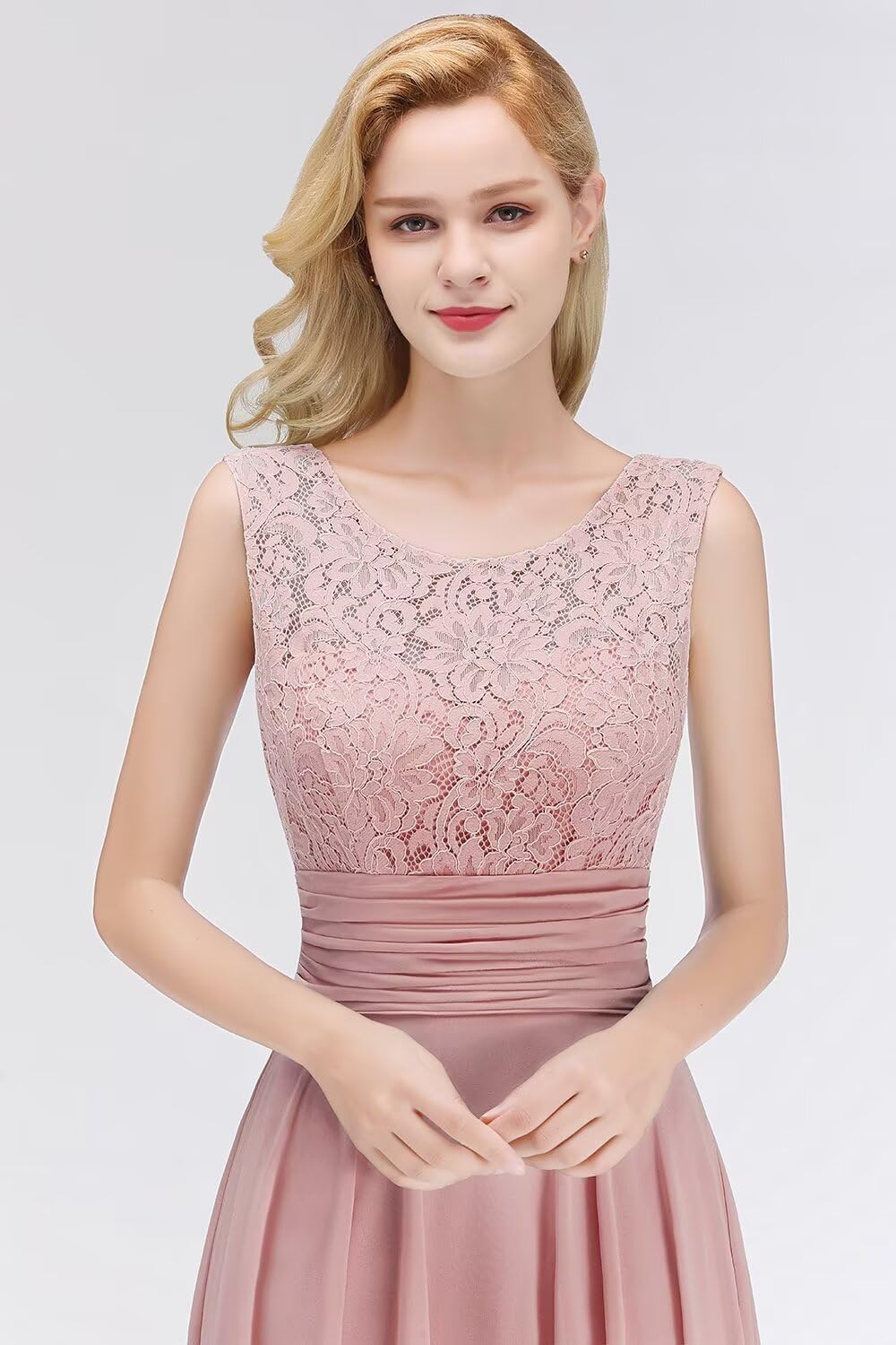 BABYONLINE D.R.E.S.S. Robe de Soirée pour Mariage Femme Longue en Dentelles Mousseline de Soie sans Manches