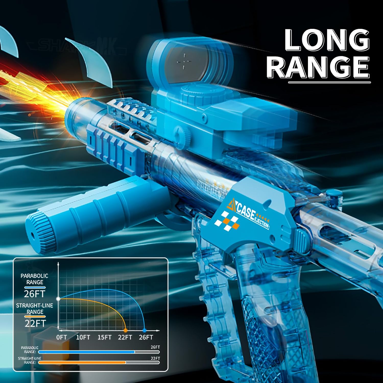 Electric Water Gun for Kids Adults, Light Up Powerful Automatic Squirt Gun Watergun, Long Range, Summer Outdoor Beach Pool Party Toy Gift (Blue)