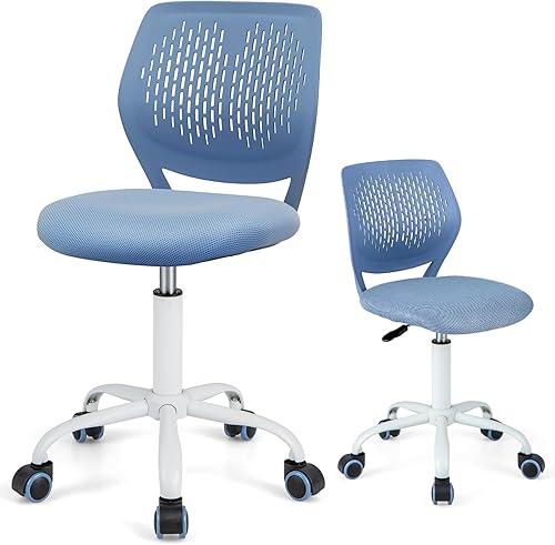 Miniatura 9 de HONEY JOY Silla de escritorio para niños, silla de estudio para niños con altura ajustable, respaldo bajo, silla giratoria de malla rodante, silla