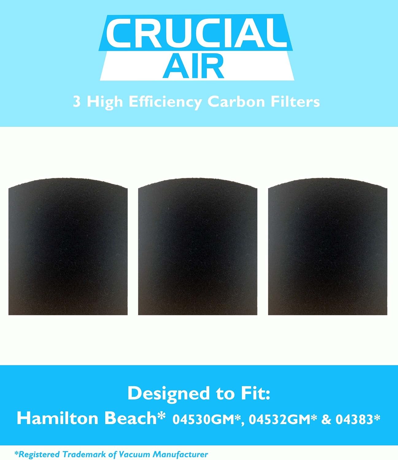Crucial Air Replacement Carbon Filter – Compatible with Hamilton Beach Part # 04290, 04290G, 04291G, 04294G, 04230FS, 04230G, 04234G – Fits Hamilton Beach Model True Air 04530GM, 04532GM – (3 Pack)