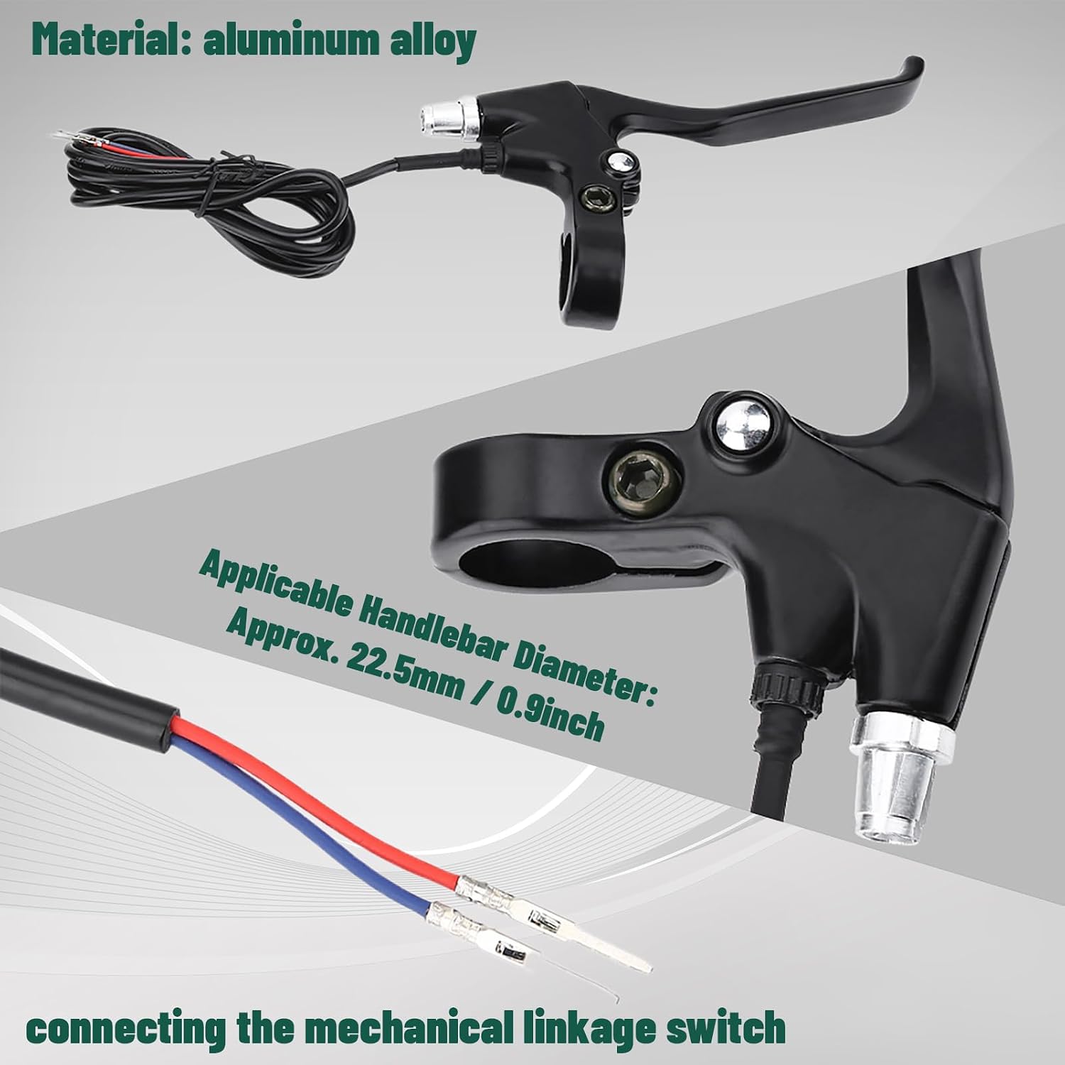 1 Pair 2 Wires Bike Brake Levers, 5.6 FT Durable Left & Right E Bike Bicycle Electric Brake Lever Accessories for 22.5mm Handlebar Mountain Bike, Road Bike