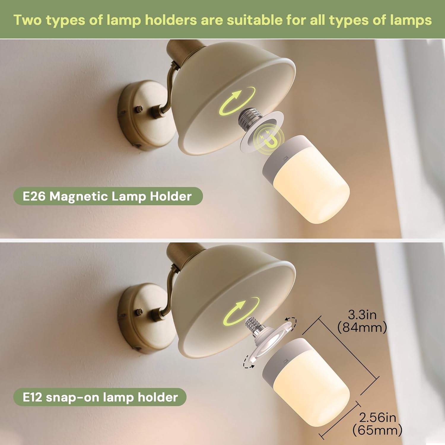 L LOHAS LED Rechargeable Light Bulb with Remote and Timer (E26 & E12 Base), Battery Light Bulb for Sconces and Lamps, Magnetic Bulbs for Home and Outdoor Use, 3 CCT + 12 RGB Colors, Dimmable, 2 Pack