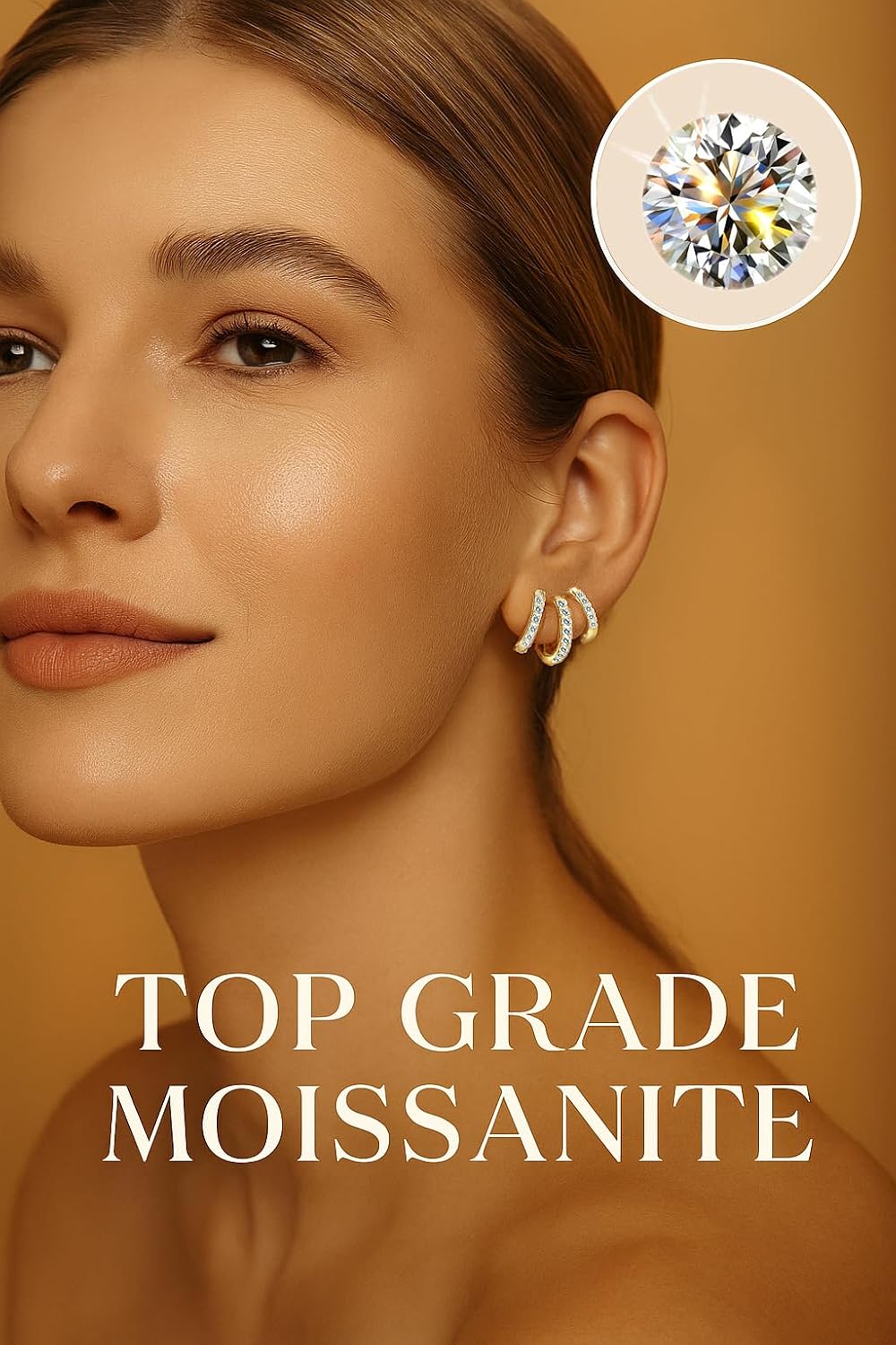 VOJO Moissanite Titanium Huggie Hoop Earrings for Women, 3 Pairs Set Hypoallergenic 14K Gold and Silver Small Tiny Cartilage Earrings