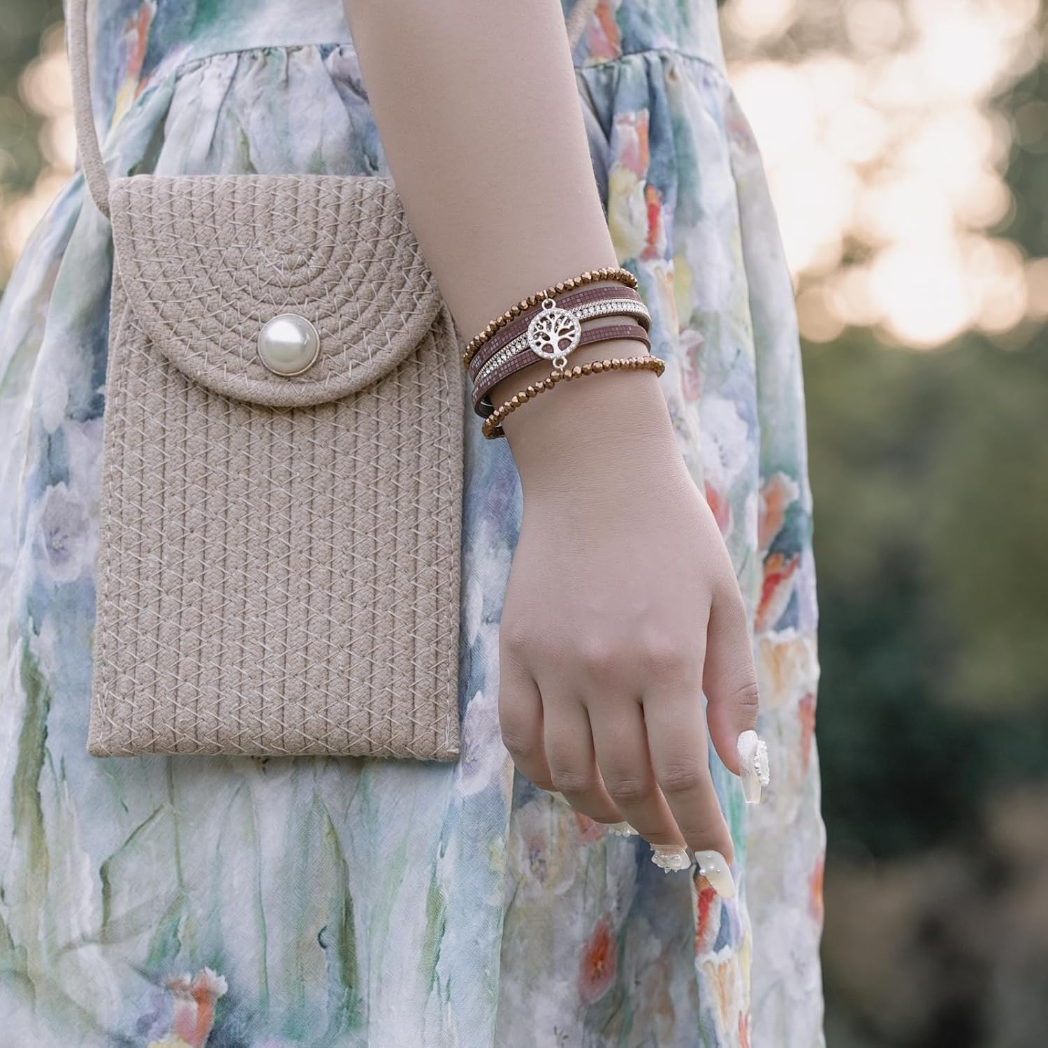 FANCY SHINY Tree of Life Leather Wrap Bracelet Beaded Crystal Bracelet Boho Jewelry Gifts for Women with Magenetic Clasp - Image 2