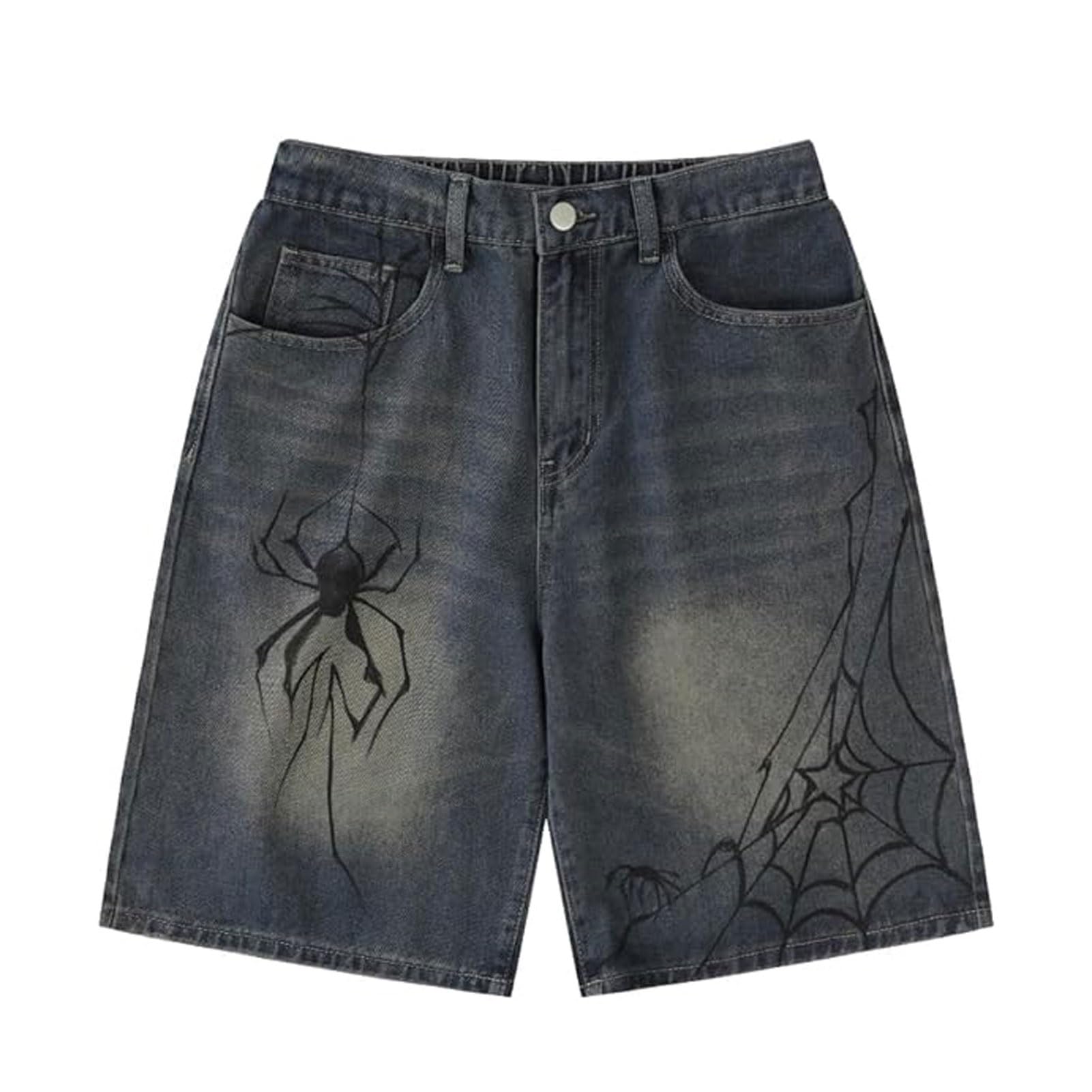 Y2K Jean Jorts Spider Baggy Casual Loose Straight Wide Leg Shorts Verstellbar Grunge Harajuku Streetwear