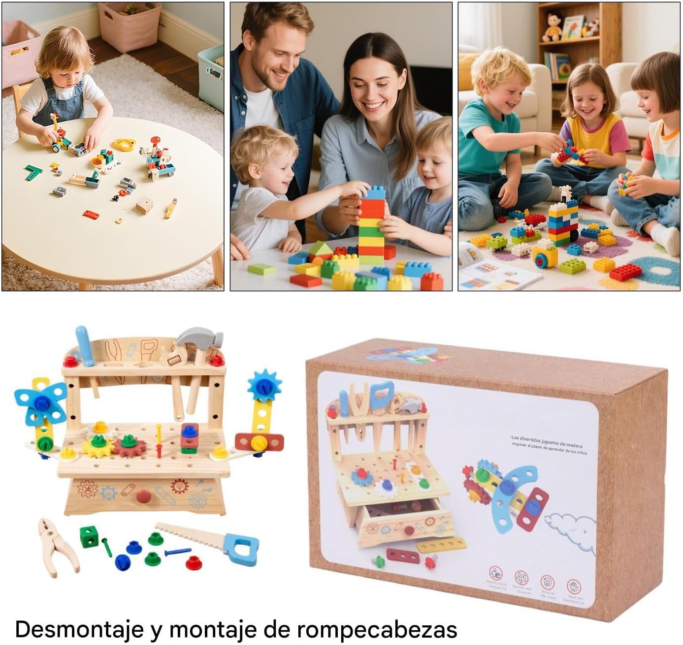 Tools Set for Toddlers,Wooden Workbench Construction Toys - Realistic Building Games for Preschool Children Indoor Outdoor Classroom and Play Room