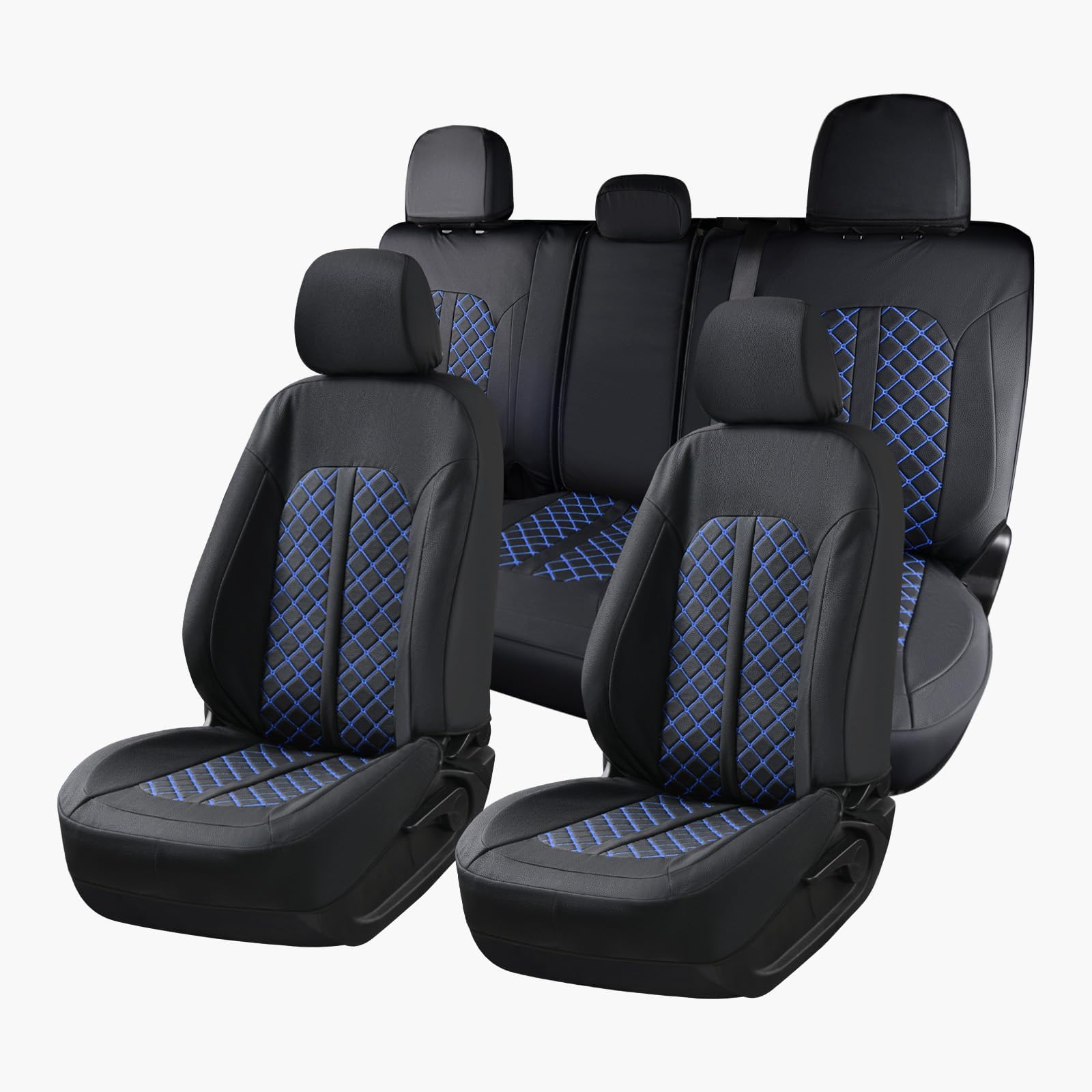 Truckiipa Custom for Ford F150 Seat Covers Full Set Leather Waterproof Automotive Seat Covers Fit for 2015-2024 Ford F150 SuperCrew, 2017-2024 F250 F350 F450 Super Duty Crew Cab, Full Set, Black&Blue