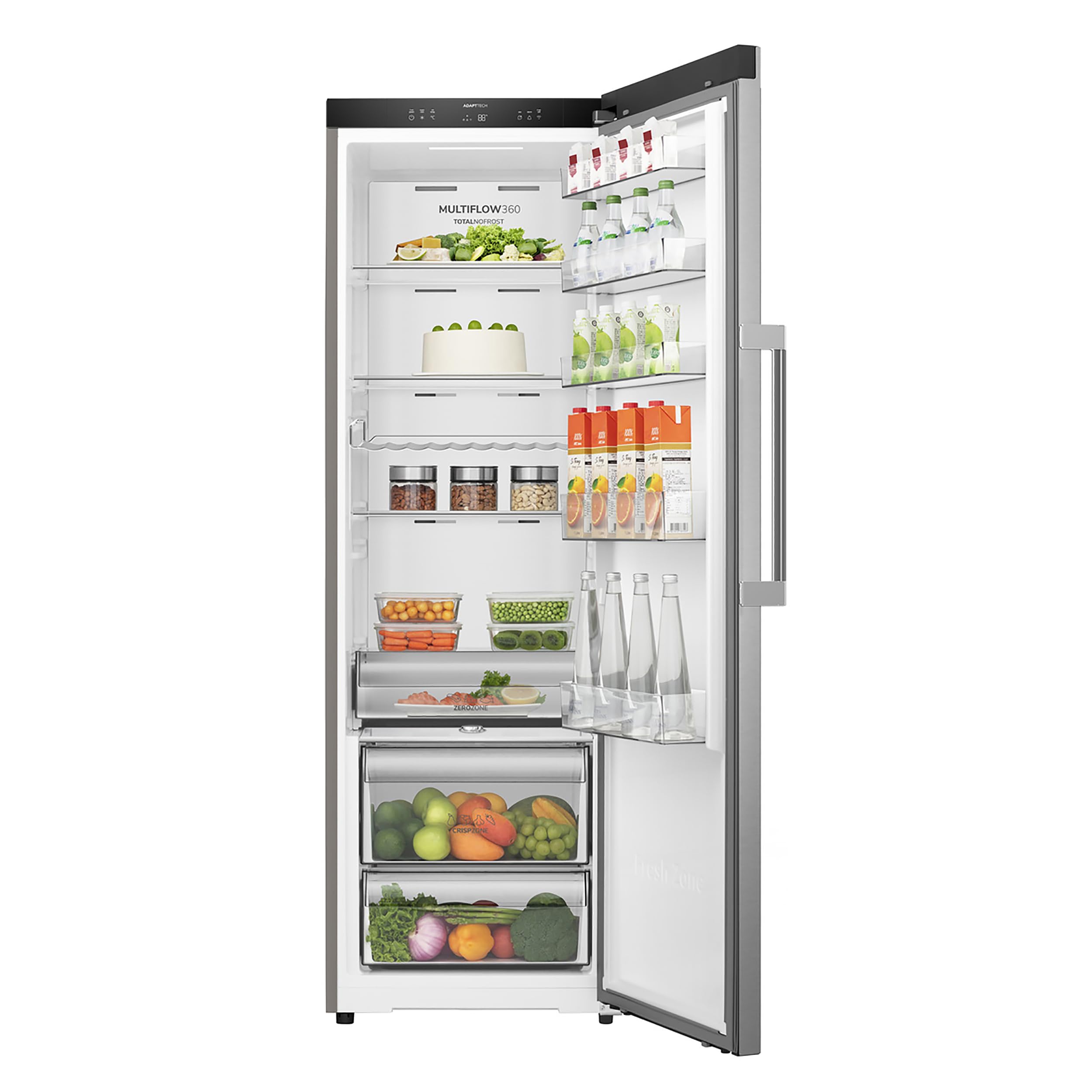 Gorenje RN618C6X6WF Kühlschrank, 372 Liter, SmartFit, 185cm Höhe, CrispZone mit Feuchteregler, Wifi, Flaschenhalter, Easy-open Griff, Inverter, BxHxT: 59,5×185,6×60 cm, Edelstahl