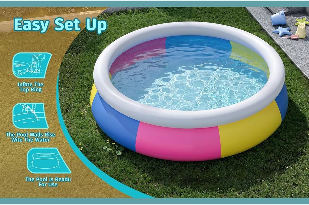 YUEWO Tricolor Inflatable Swimming Pool for Kids and Adults, Large Kiddie Pool Outdoor Portable Blow Up Swimming Pool for Family, Backyard, Outside and Water Summer Party (10ft X 30in)