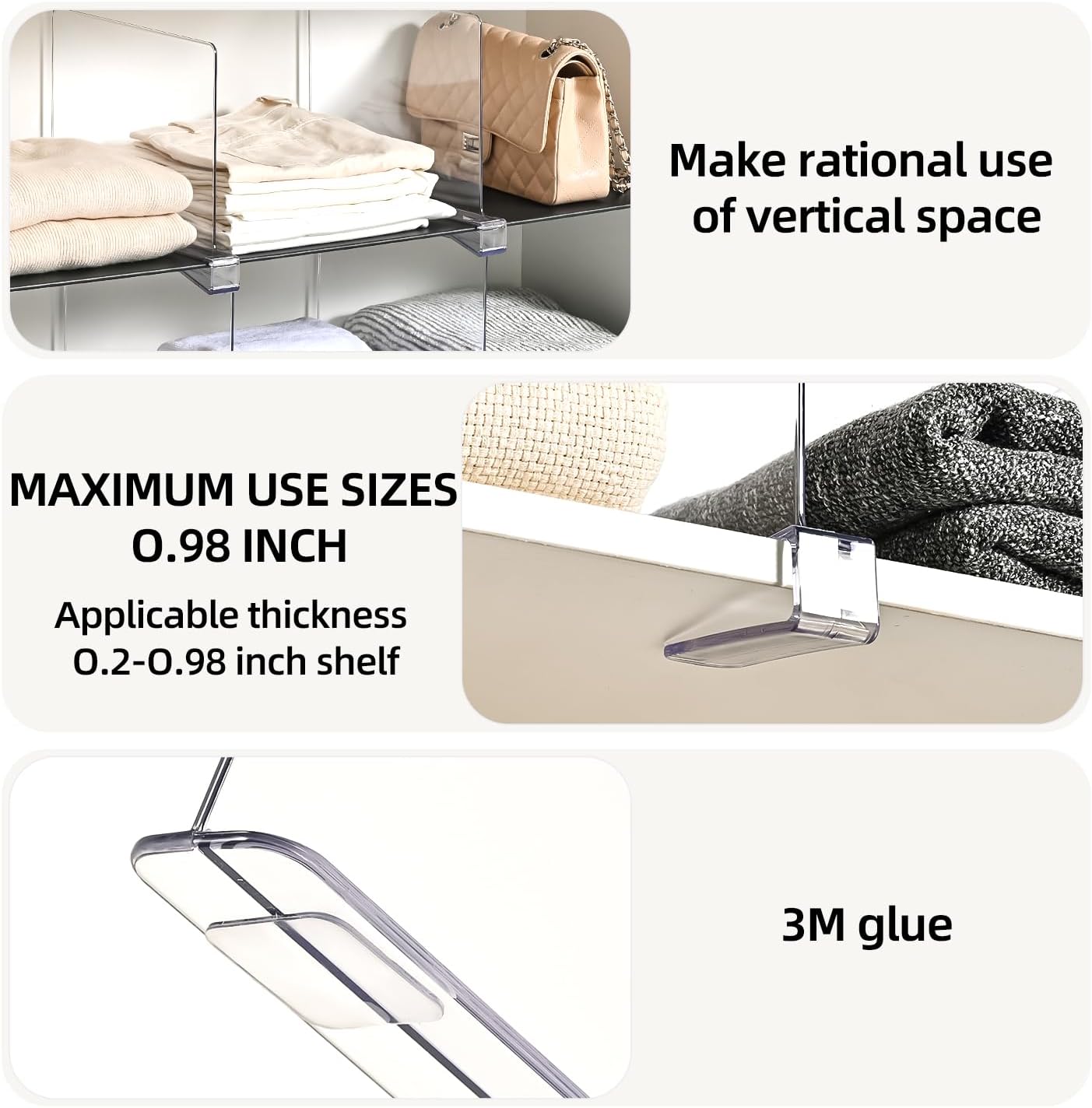 Shelf Dividers for Closet Organization,Clear Plastic Closet Shelf Dividers,Upgrade Height for Vertical Space,Shelf Organizer for Bags,Jeans, Shirts (8" Tall x 11" Deep-6pcs)