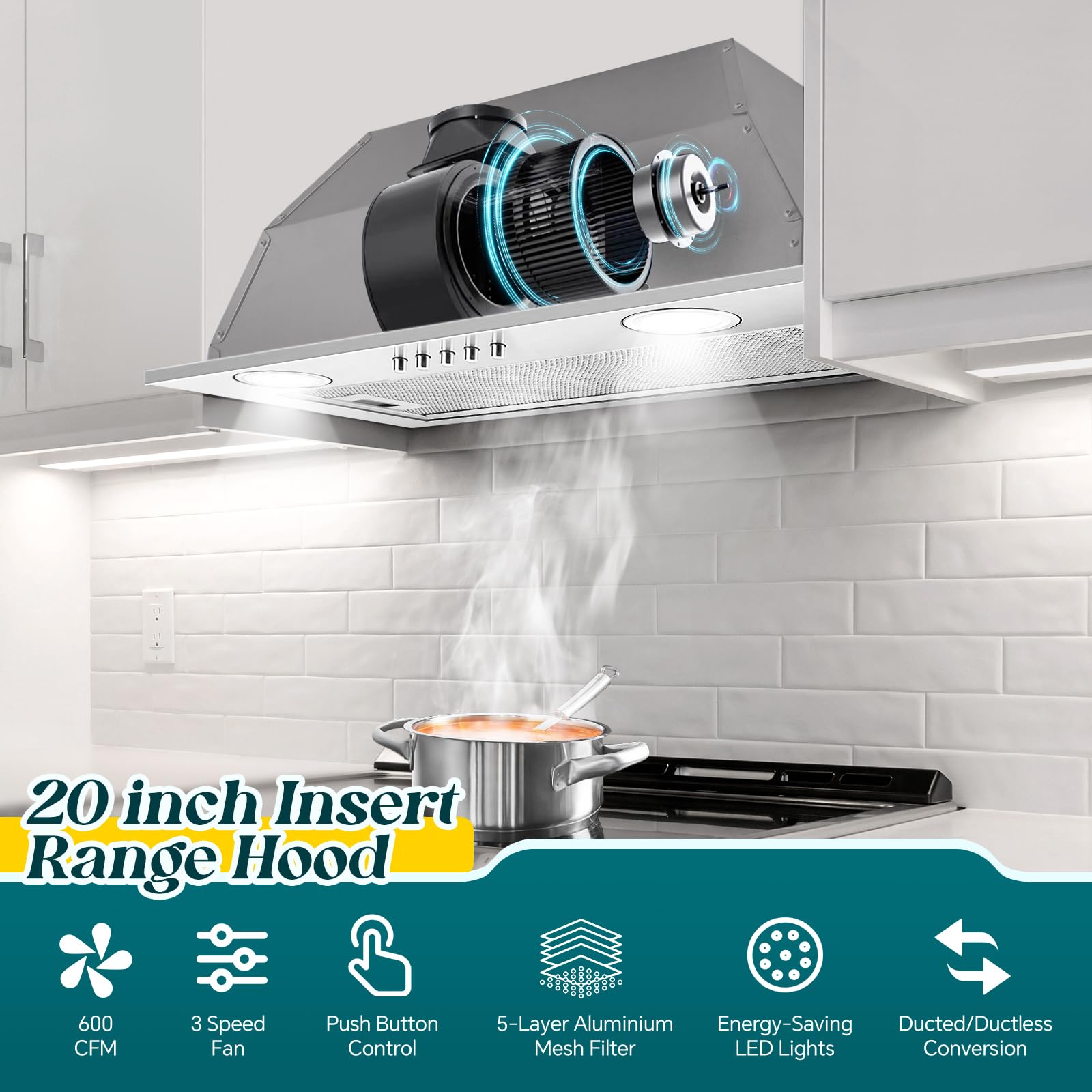 Amazon.com: Zomagas Range Hood Insert 20 Inch, Built-in Kitchen  display picture 1