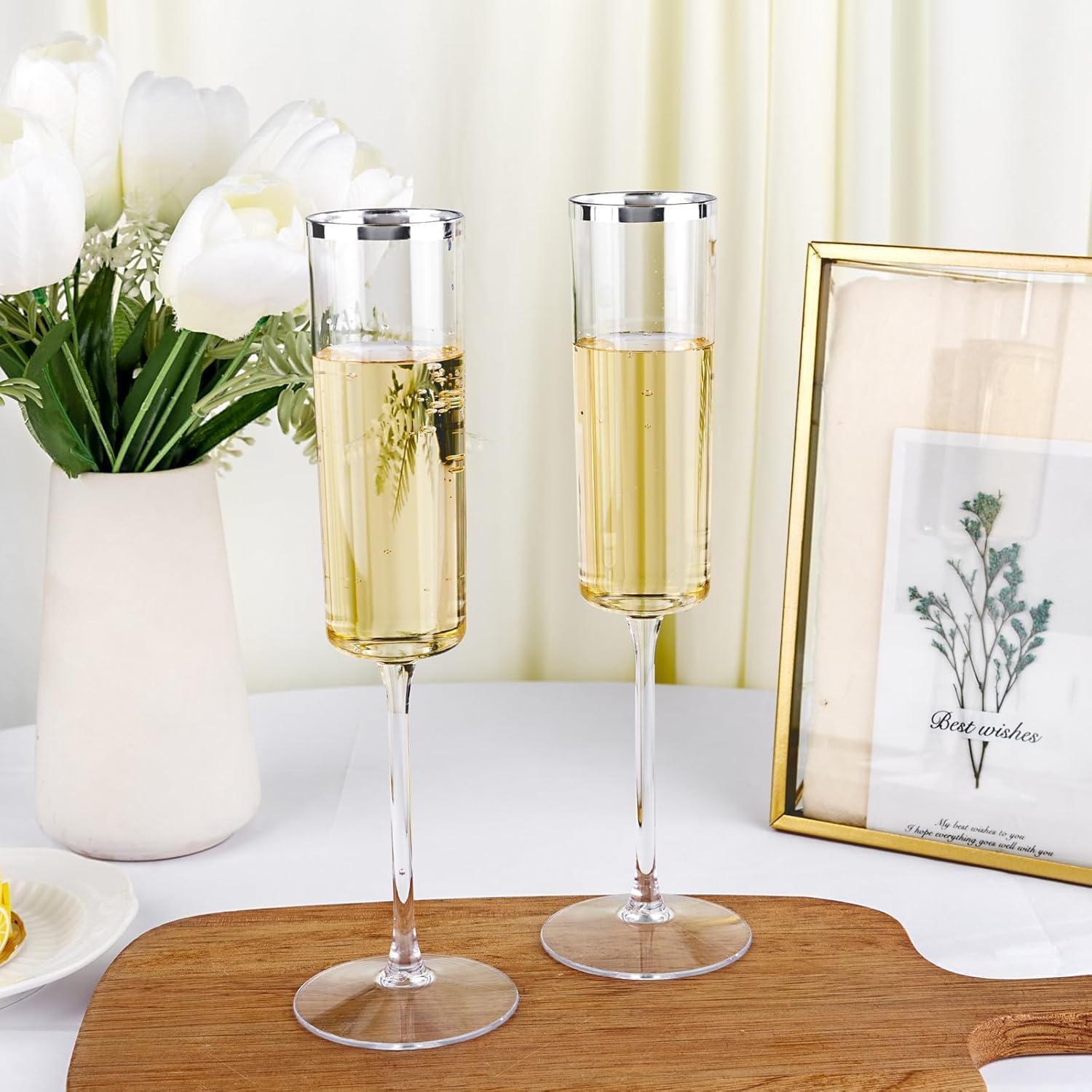 Ciaell 24 Pack Silver Plastic Champagne Flutes - 6 Oz Disposable Champagne Glasses - Square Silver Rim Plastic Toasting Glasses for Party Birthday Anniversary Wedding - Image 5