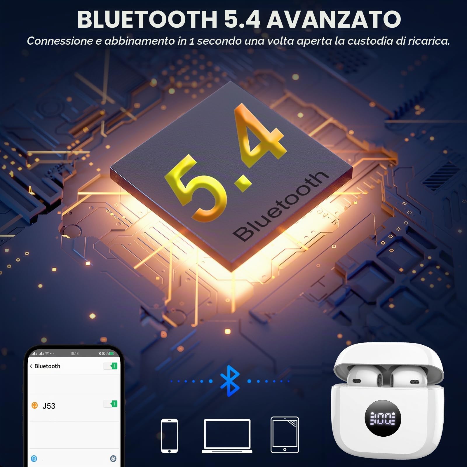 Cuffie Bluetooth Auricolari Bluetooth 5.4, HiFi Stereo Cuffie Wireless | Cuffie in Ear 40 Ore di Riproduzione, 4 ENC Cancellazione Rumore Mic, Cuffie Senza Filo IP7 Impermeabili per iOS/Android