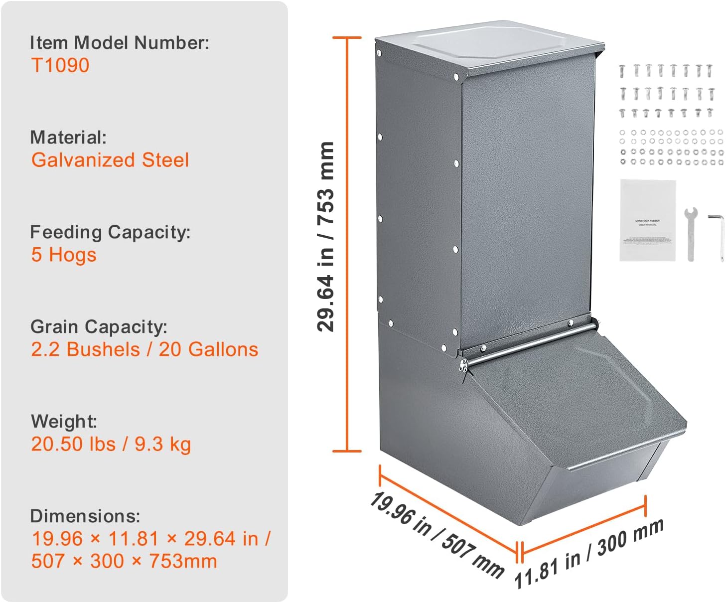 Happybuy Hog Feeder, 2.2 Bushel Capacity, Single Door Pig Feeder, Heavy Duty Steel Piglets Feeder, Multipurpose Trough Creep Feeder, Outdoor Livestock Feeder Farm Accessory for Feeding up to 5 Hogs