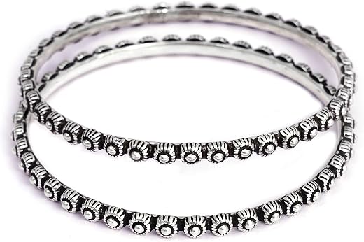 Shyle 925 Sterling Silver Bangle/Bracelet, Adya Embossed Quirky Bangles,Well Stamped with 925,Traditional Silver Jeweller...