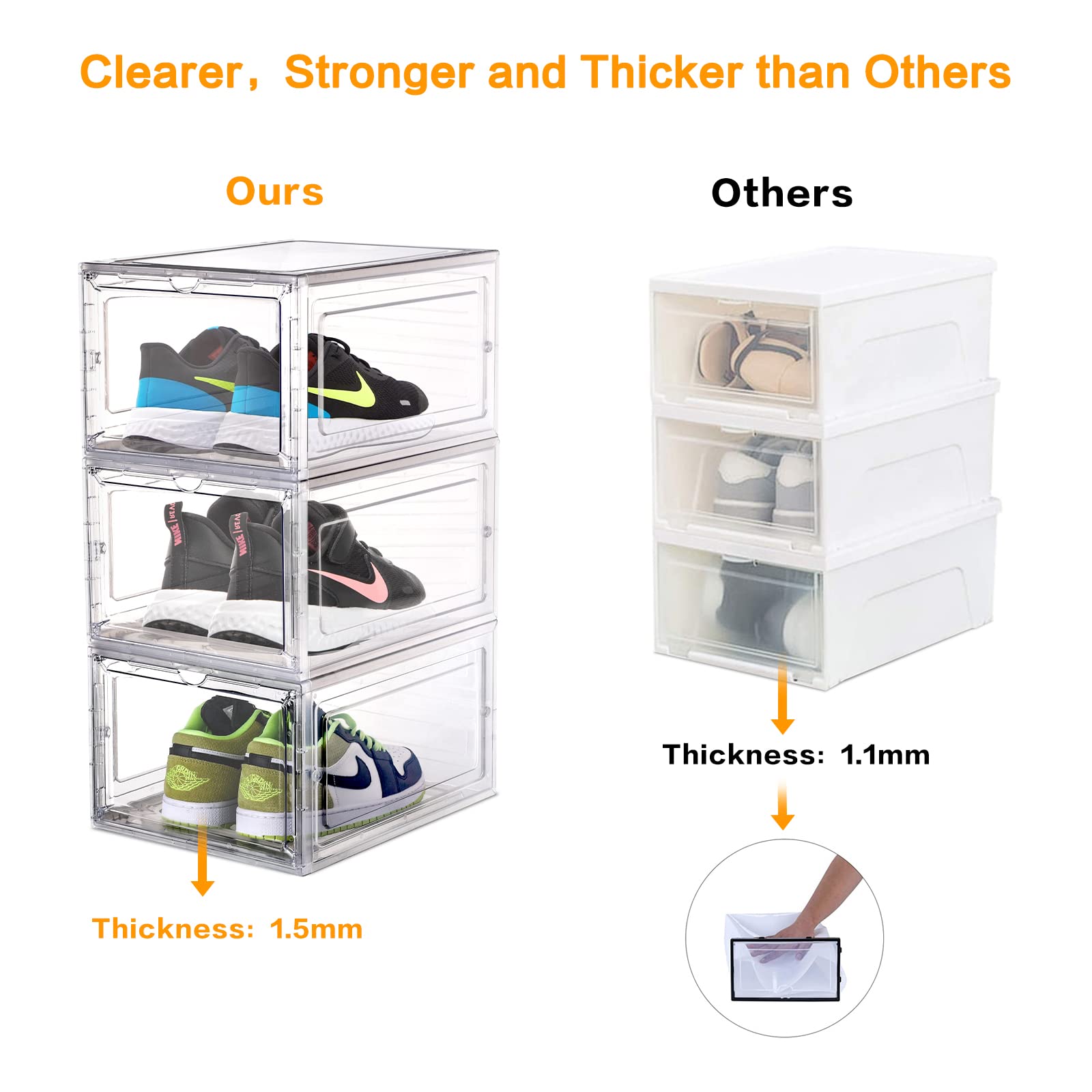 Shoe Storage Boxes, Shoe Boxes Plastic Stackable with Door