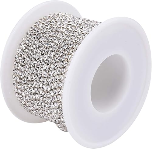 Miniatura 2 de Tosnail 21.8 yardas 0.098 in Rhinestone cadena diamante cadena Rhinestone cinta para manualidades - plata cristalina