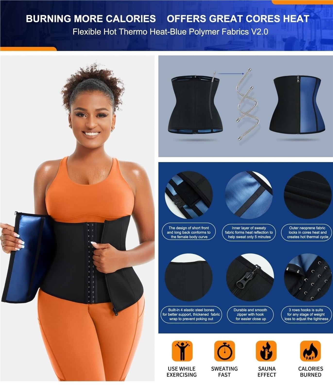 Ceinture Lombaire Réglables Taille Formateur Femmes Bas Ventre Corset Ceinture Fitness Travail Universel(Blue,Large)