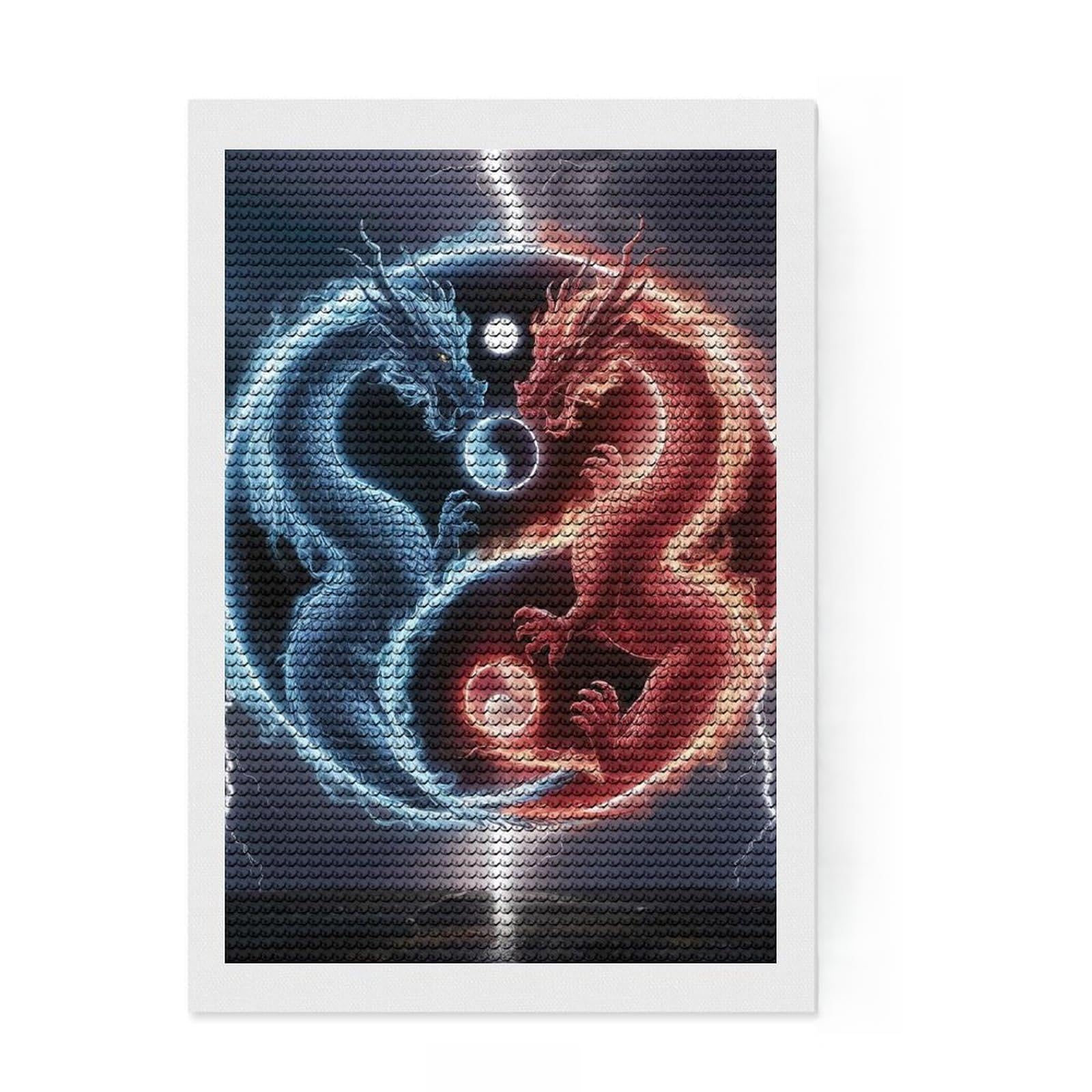 Junmoney Dragon Yin Yang Diamond Art Canvas 8"x12", Home Wall Decor, for Craft Lovers, Stress Relief Craft, Holiday Gift Idea