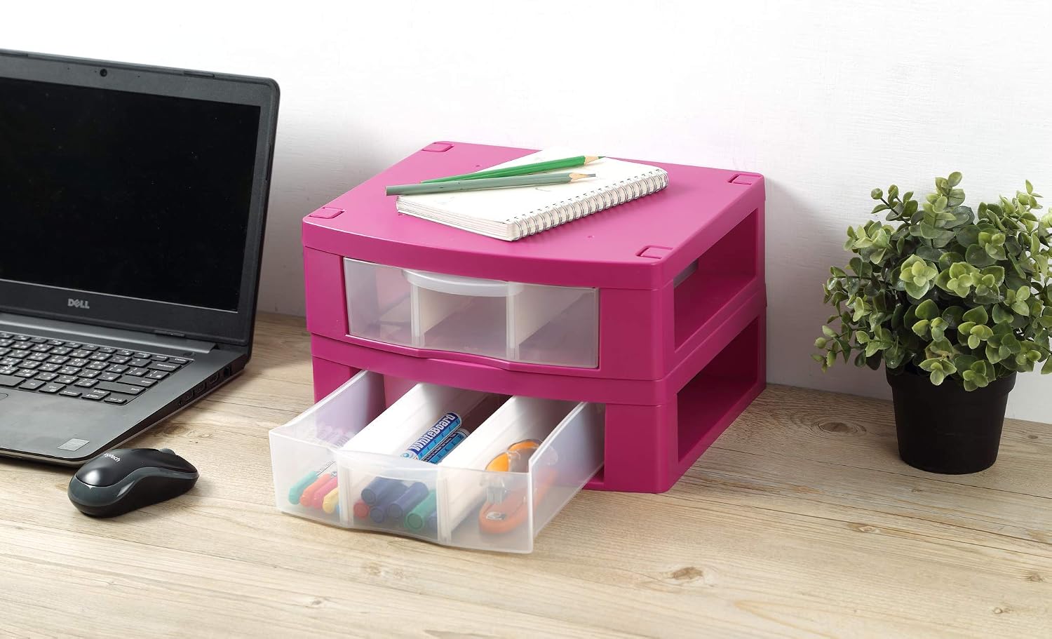 Tools for School Locker Drawer. Includes 2 Removable Drawer Dividers. Heavy Duty. Fits 12" Wide Locker (Magenta Double)