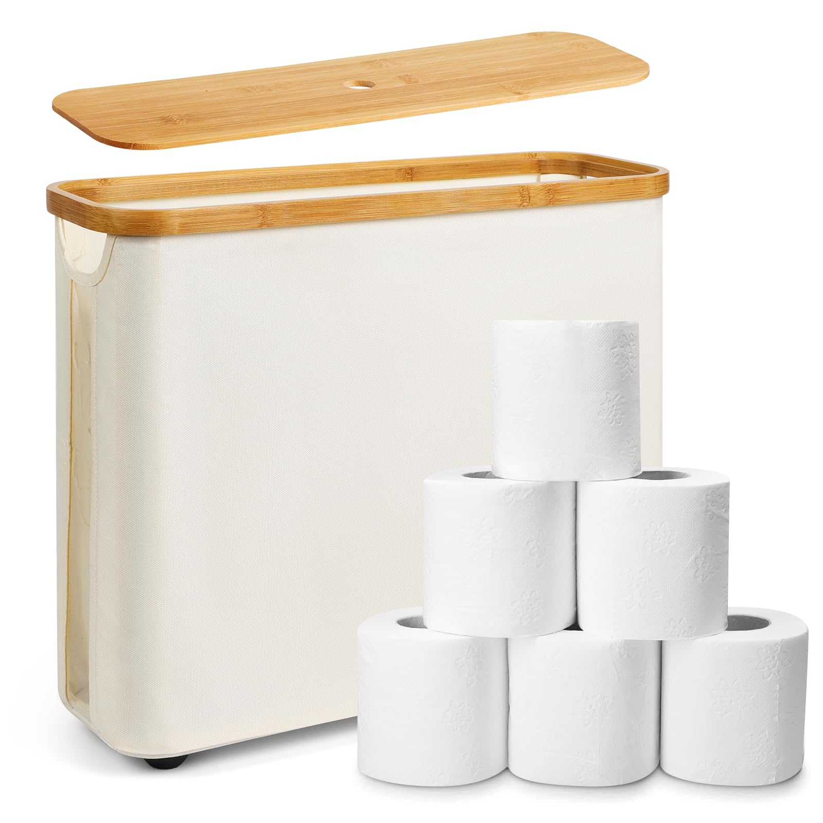 Portarrollos Papel Higienico, Cesta Papel Higienico, Porta Rollos de Papel Higienico, Soporte Papel Higienico con Tapa, Toilet Paper Holder Capacidad para 12 Rollos de Papel higiénico, Beige