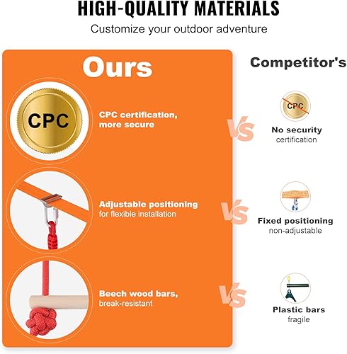 Miniatura 5 de VEVOR Carrera de obstáculos Ninja Warrior para niños, 2 x 50 pies resistentes a la intemperie, línea de mono de capacidad de peso de 500 libras,