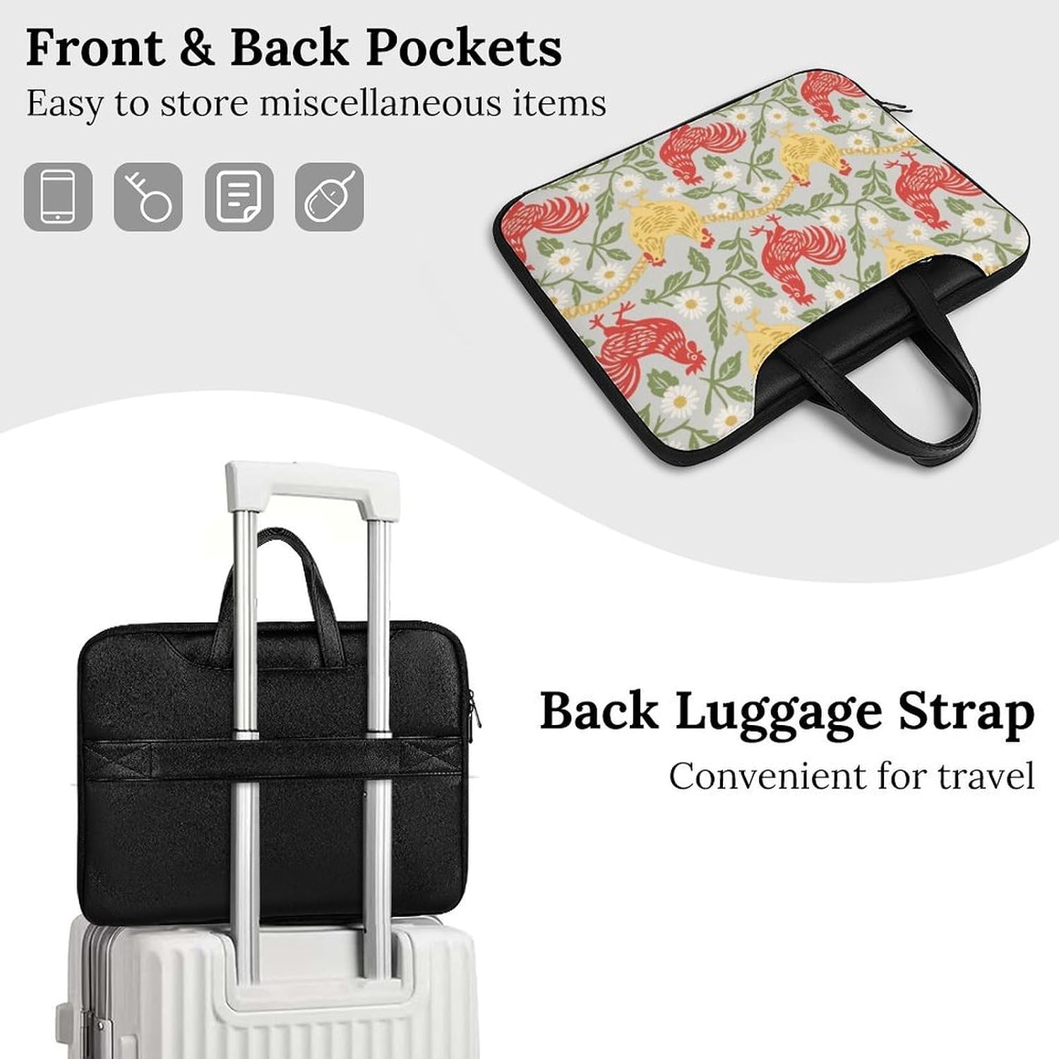 Chicken And Rooster PU Leather Laptop Tote Bag image 4
