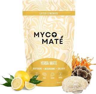 MycoMate Lifted Lemonade Instant Yerba Mate Powder with 4 Functional Mushrooms, Collagen & Adaptogens Clean Energy Drink Mix for Focus, Gut Health & Immunity No Sugar 30 Servings