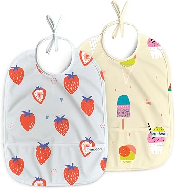 Easy Wipe Clean Sleeveless Baby Bibs 6-12 Months for Baby Led Weaning - Waterproof Feeding Bibs 12-18 Months,Toddler Food Apron, 2-Pack