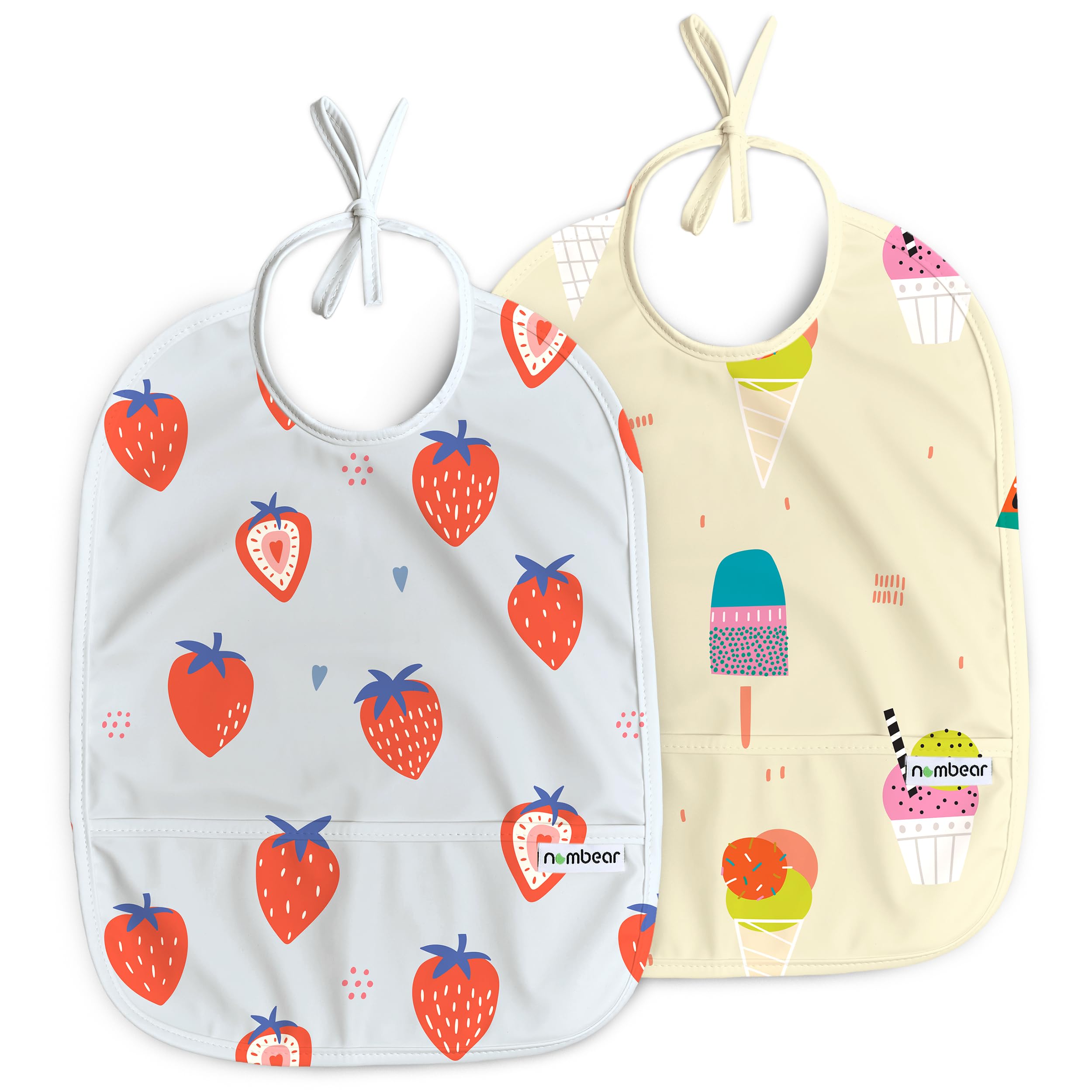 Nombear Easy Wipe Clean Sleeveless Baby Bibs 6-12 Months for Baby Led Weaning - Waterproof Feeding Bibs 12-18 Months,Toddler Food Apron, 2-Pack, Desert