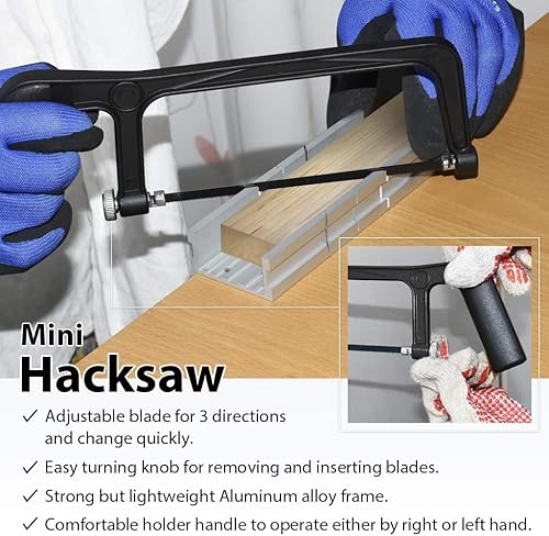 Miniatura 2 de FIRSTINFO - Mini sierra de mano para sierra para metales y inglete de aluminioranura fina con ranura para inglete, con cepilladora de recorte + 5