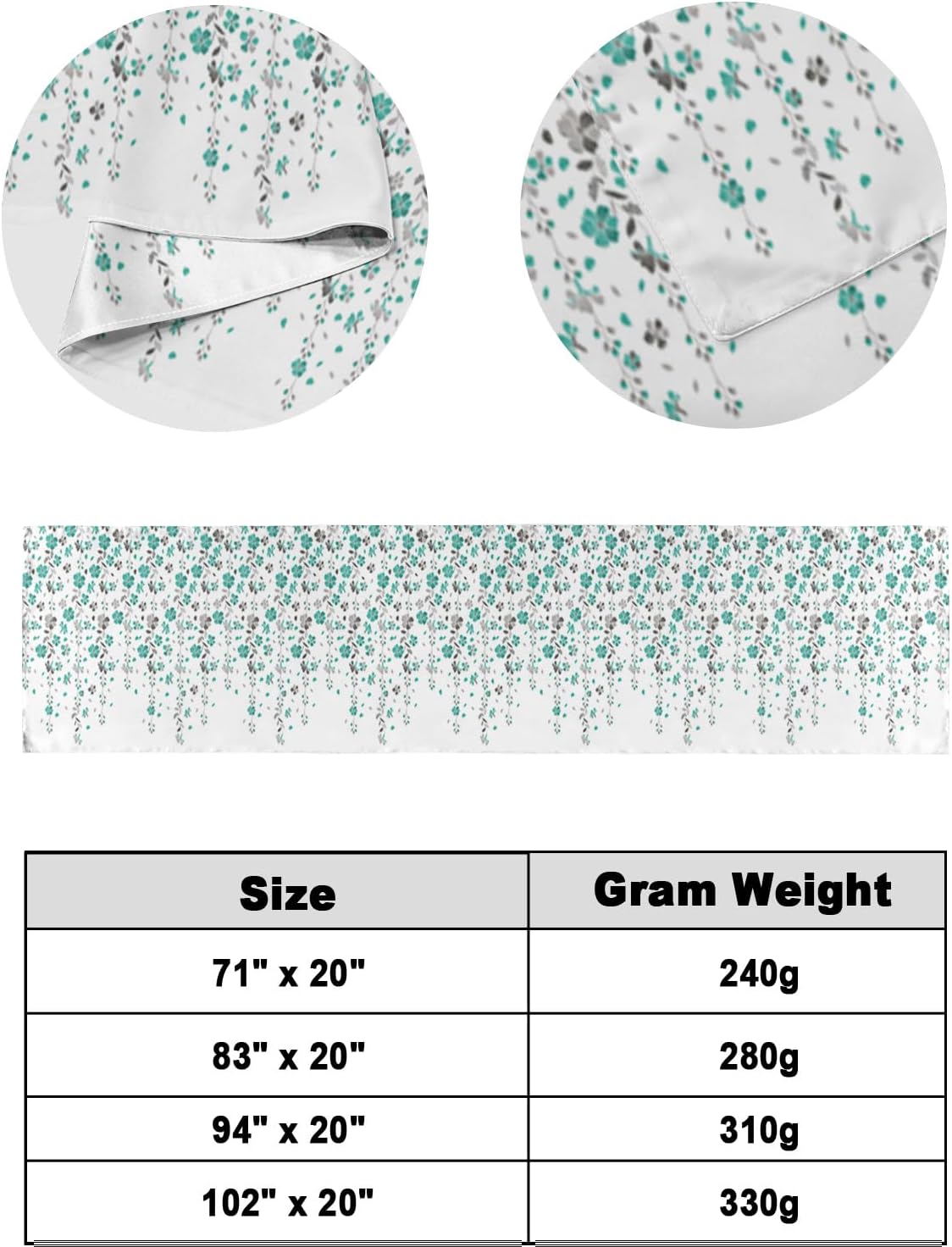 Teamery Bed Runners & Scarves, Farm Flowers Green and Gray on White Background Bed Runner, Bed Scarf Protector Decorative Accent Bedding Scarf for Hotels Homes and Guestrooms, 102 x 20 inches