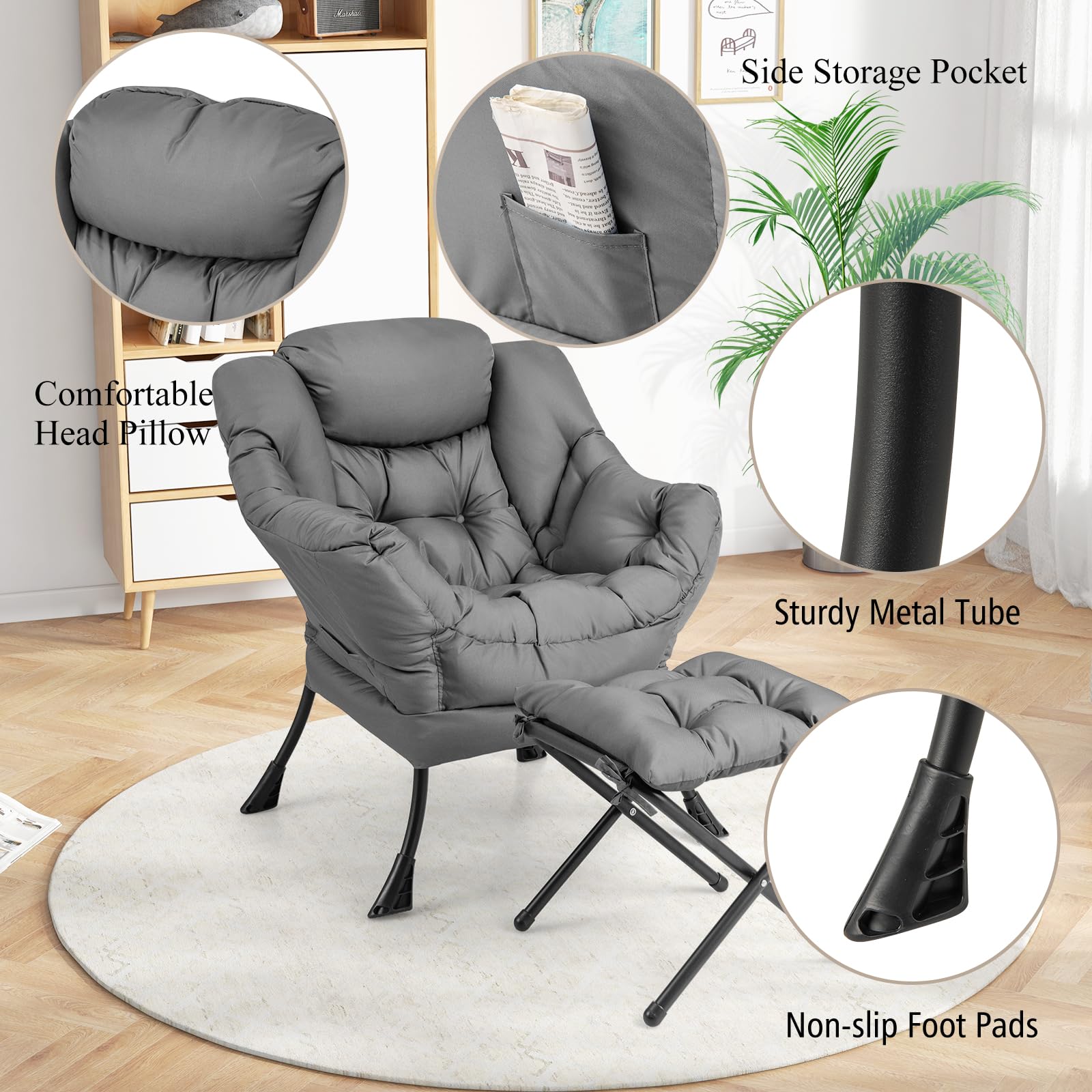 HOMASIS Sillón Relax Reclinable Orejero, Butaca de Salón de Lectura con Bolsillo Lateral para Dormitorio, Oficina, Soporta hasta 150 kg, 81x75x94,5cm