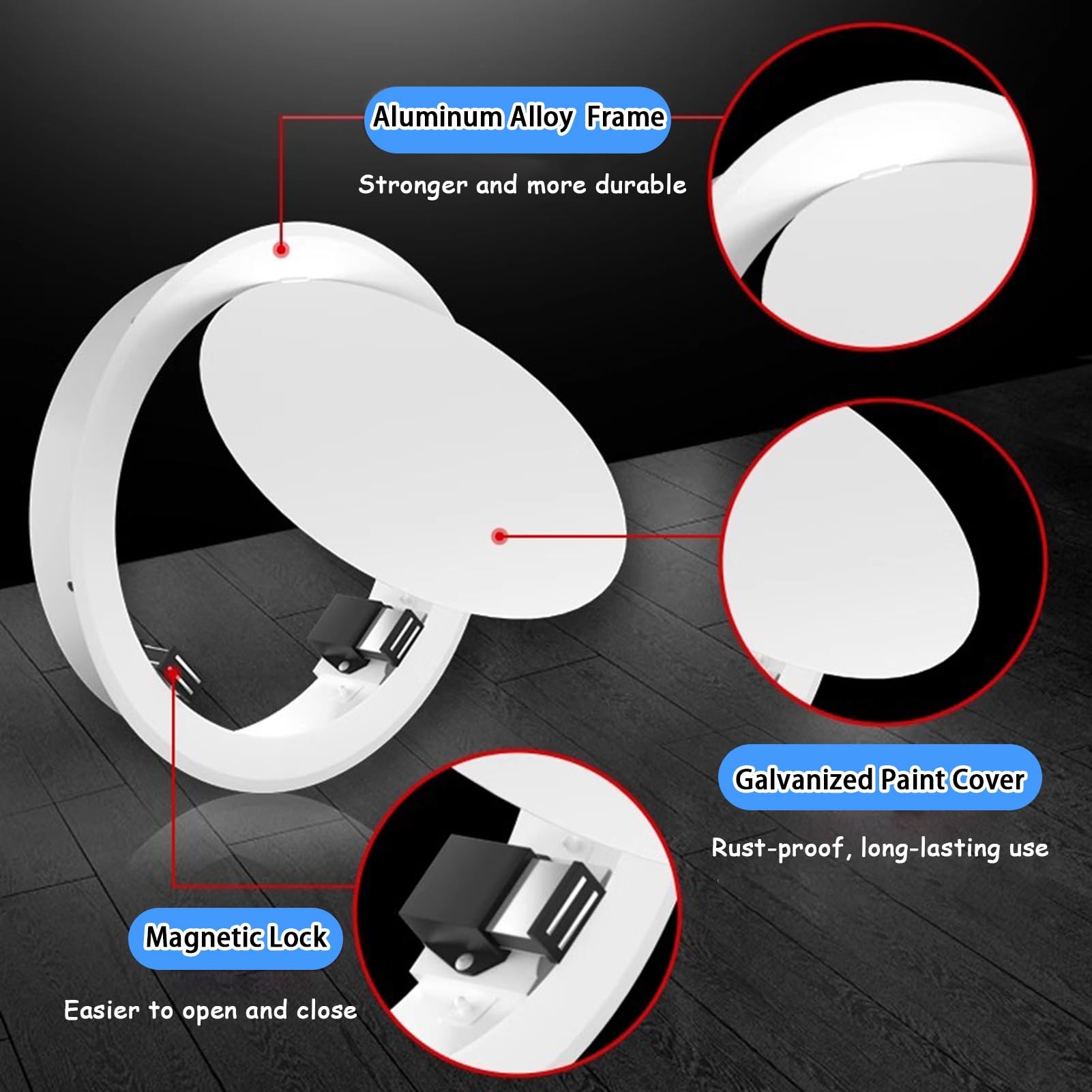 Runde Metall-Zugangsklappe mit Touch-Riegel, 120 mm, 450 mm, Decken- und Wandzugstür für Sanitärinstallationen, bündige Service-Luke für versteckte Kabel