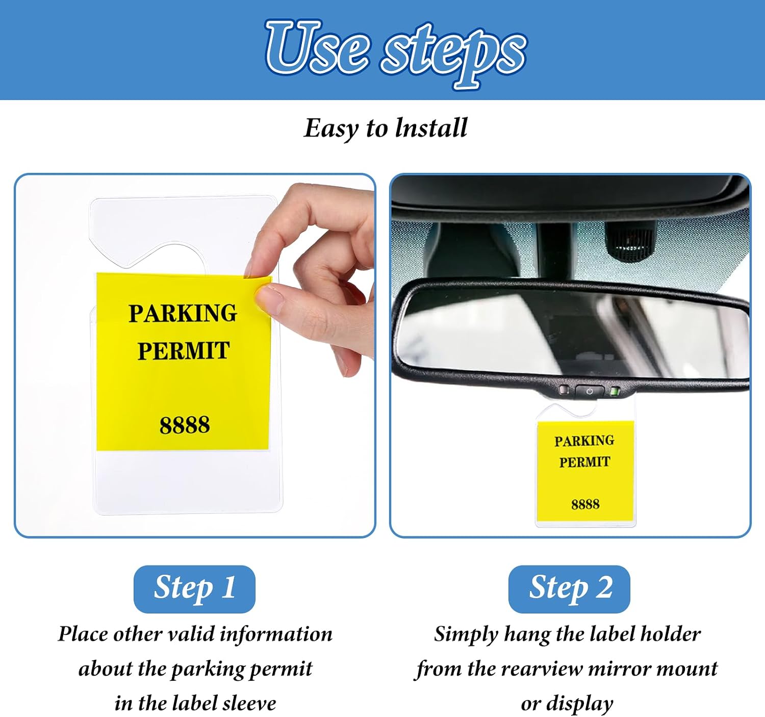 70 Pcs Clear Parking Permit Holder, Parking Pass Holder, Rearview Mirror Hanger, Park Permit Card Holders for Car Rear View Mirror