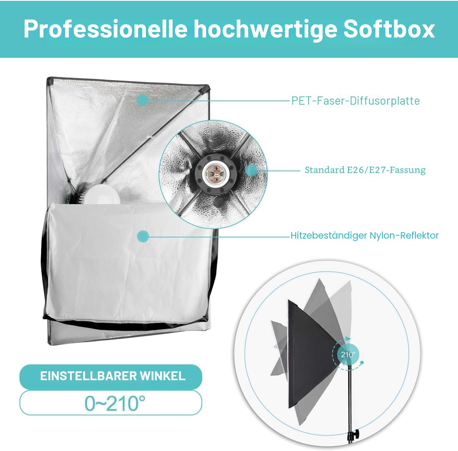 EMART Softbox Set 50 x 70cm, Softbox Beleuchtung Kit 85W 3000-6000K Dimmbare LED für Video, Fotografie, Studio Porträts